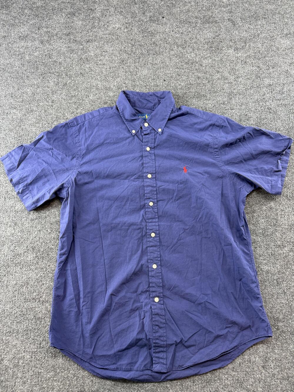 Ralph Lauren Shirt Mens Large Blue Short Sleeve Button Down Cotton Silk Pony
